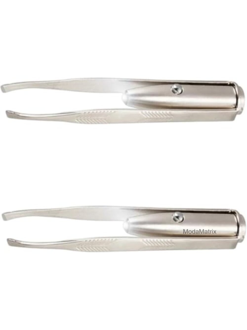 2Pc LED Light Eyebrow Tweezers Stainless Steel Slant Tip Hair Removal Set